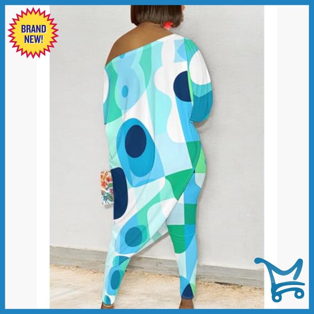Women's 3/4 Sleeve Printed Sweatshirt Set with Bodycon Leggings Medium - Picture 4 of 5